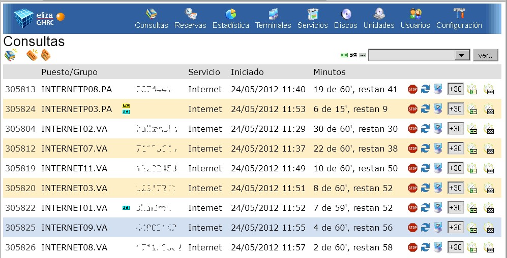 Consola de gestión de Eliza: consultas de uso de los terminales