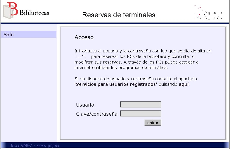 Portal web de reservas de terminales para los usuarios de la biblioteca
